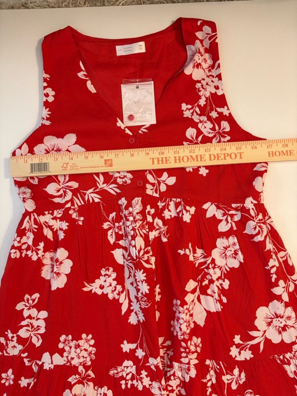 NWT LC Lauren Conrad Sleeveless Floral Dress XS Petite Red White - Picture 5 of 7